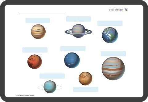 Exercise for students to label the label of different planets from Little Sponges
