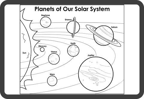 Black and white drawings of the solar system from another program